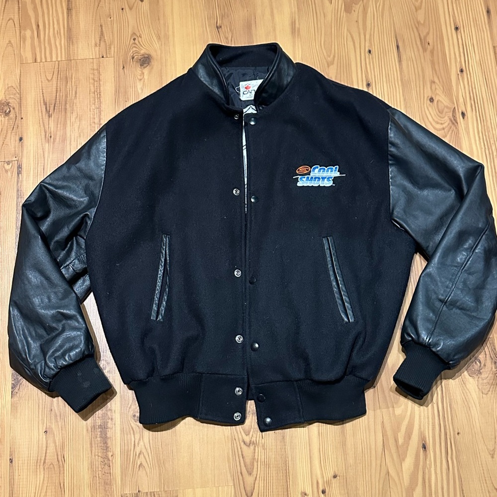 Vintage Black Leather NHL Cool Shots Jacket